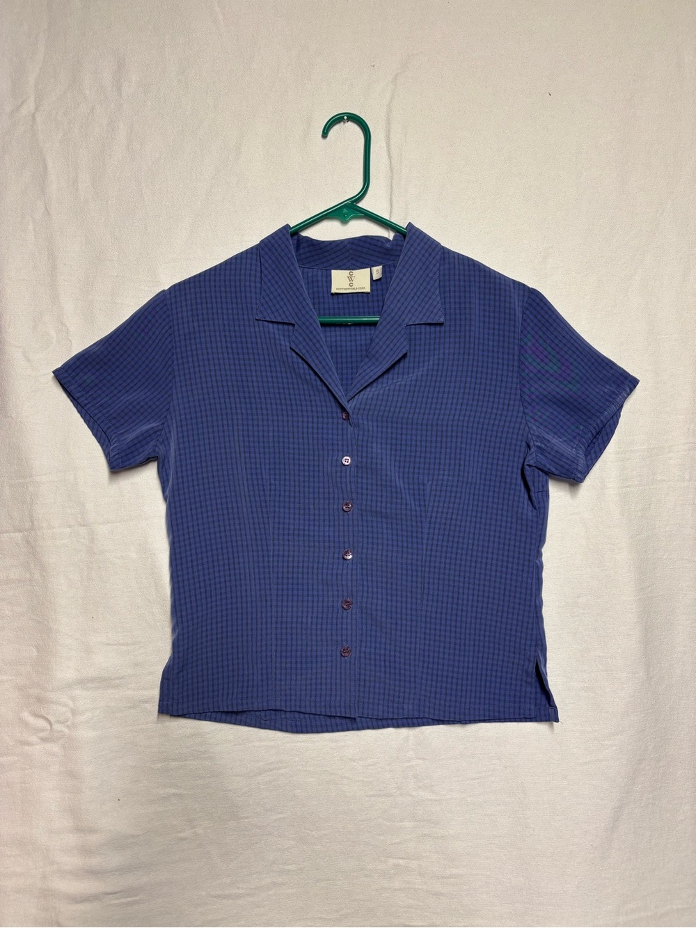 Vintage Blue Short-Sleeve Button Front Camp Collar Top - CottonWorld Corp